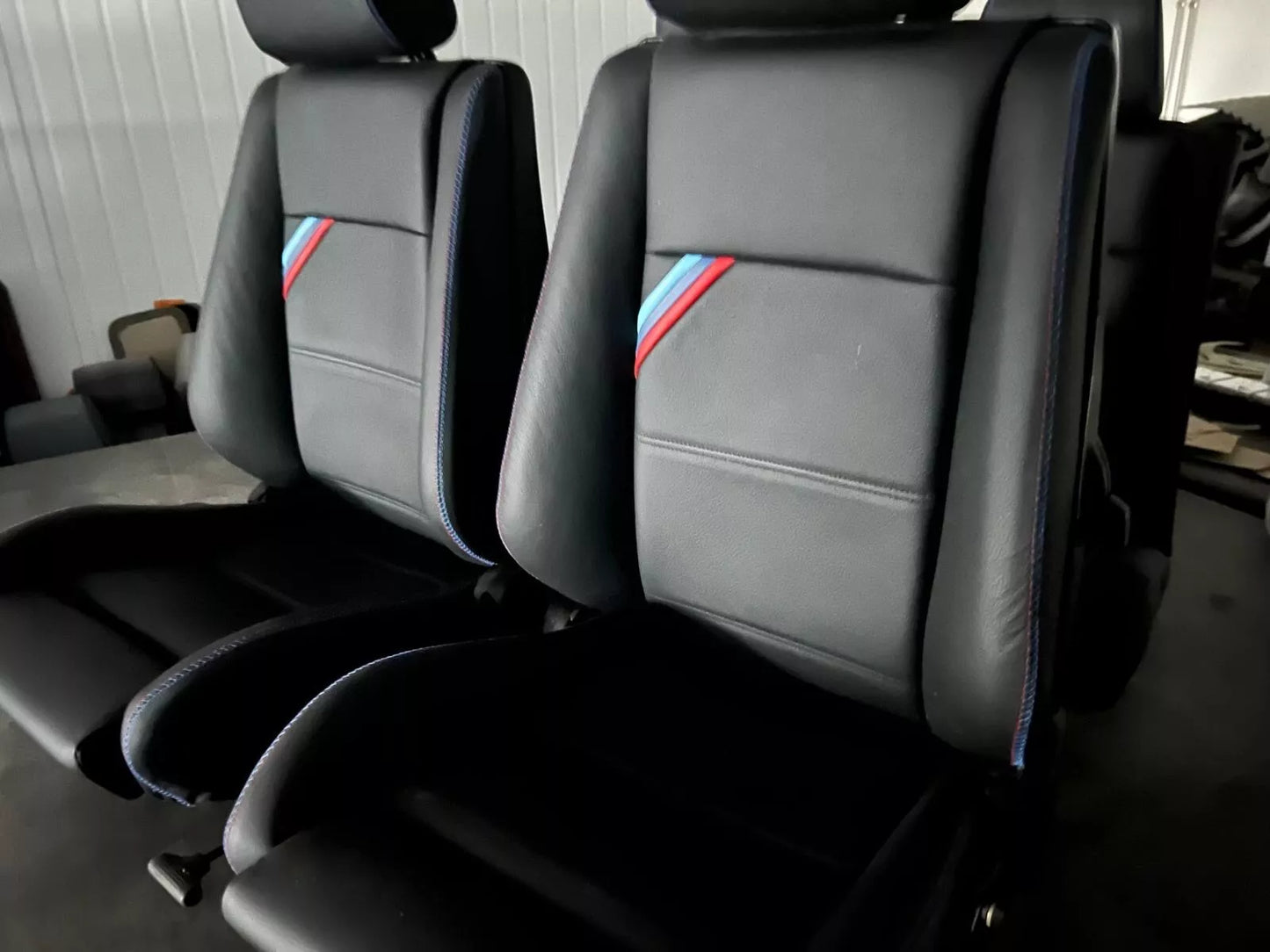 BMW E30 convertible E30 M3 black leather front sports seats. Left + right.