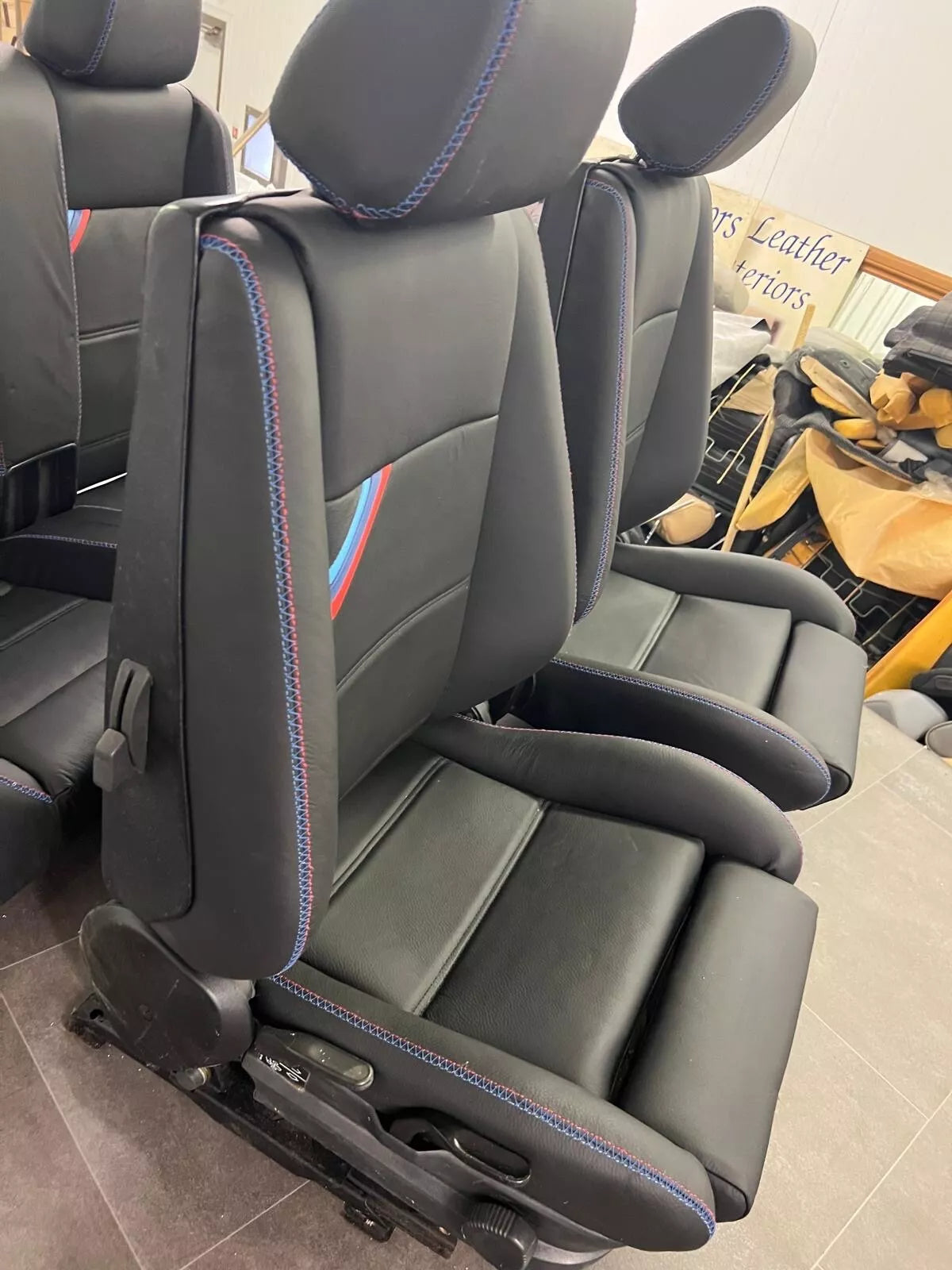 BMW E30 convertible E30 M3 black leather front sports seats. Left + right.
