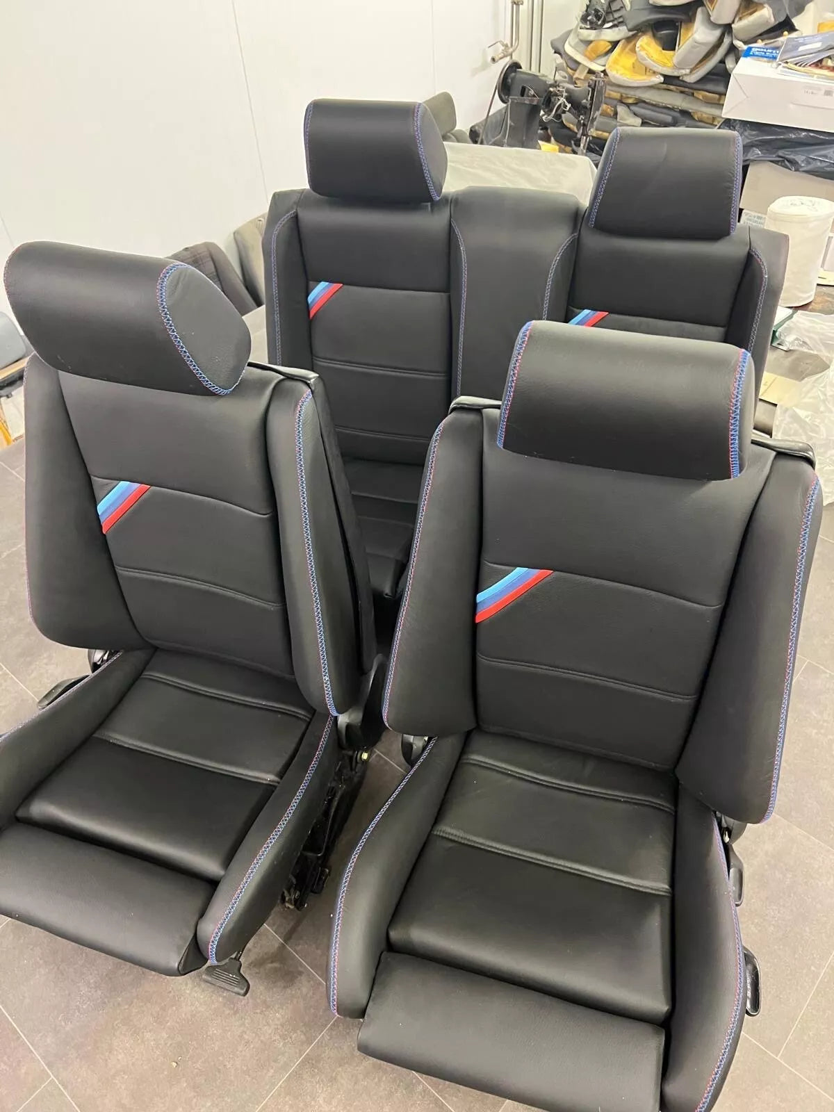 BMW E30 convertible E30 M3 black leather front sports seats. Left + right.