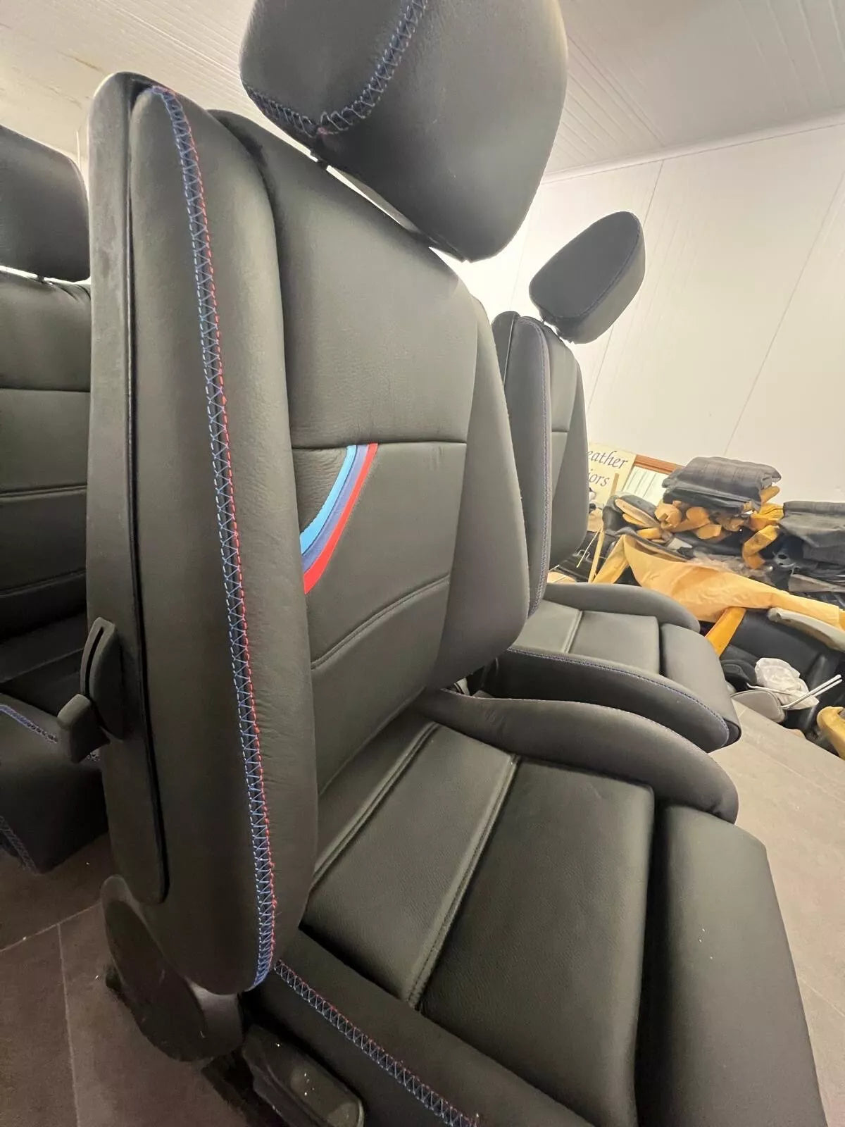BMW E30 convertible E30 M3 black leather front sports seats. Left + right.